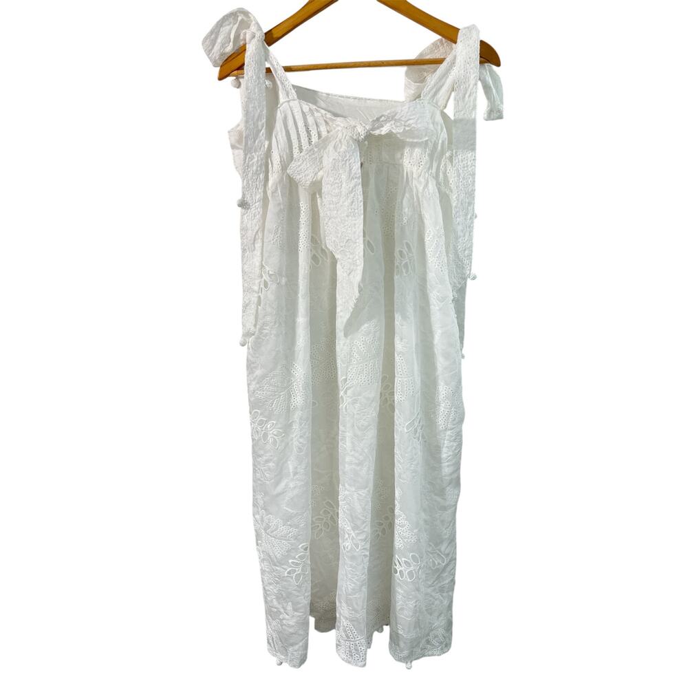 NWOT FARM Rio White Eyelet Embroidered Midi Dress Size M Floral Cotton Boho - Picture 10 of 15